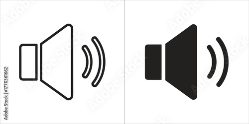 Speaker icon, sound waves, line and solid style