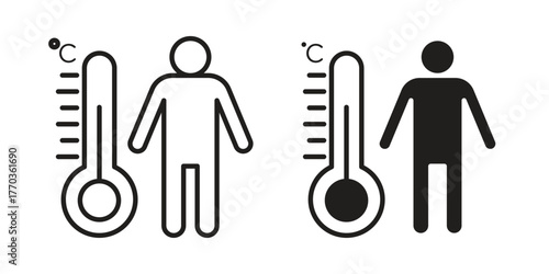 Body temperature icon illustrations collection. editable stroke outline and flat style