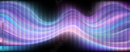 Modern bright holographic wavy gradient. Aesthetic ribbed fractal glass effect. Futuristic distortion. Ribbed glass blur template. Vector illustration