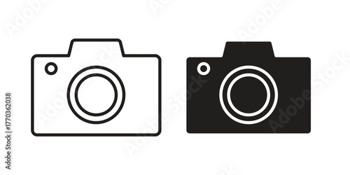 Camera icon illustrations collection. editable stroke outline and flat style