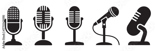 Microphone Icons A Collection of Silhouette Illustrations for Audio Recording