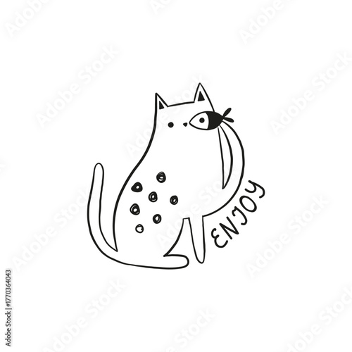 vector illustration of a cat with fish