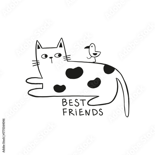 vector image of a cat and bird