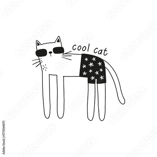 vector illustration of a cat in swimming shorts