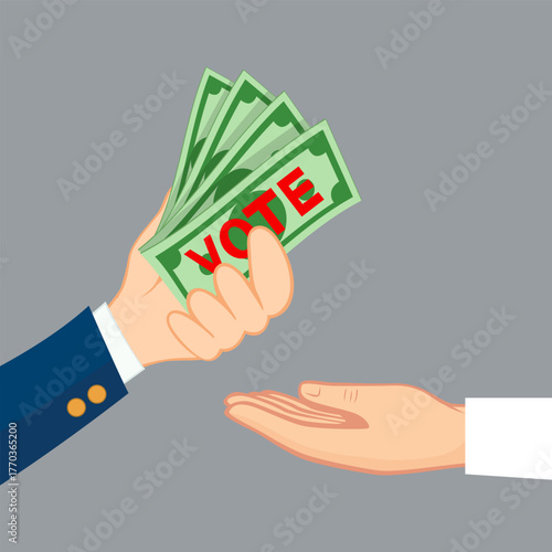  Hand giving money to other hands.