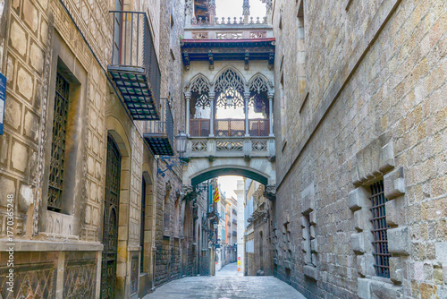 Historical narrow street, Barcelona, Spain