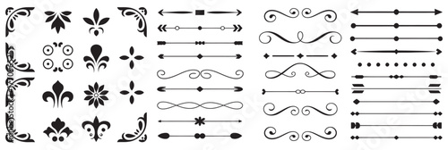 Elegant graphic design collection of ornamental dividers, corners, and flourishes