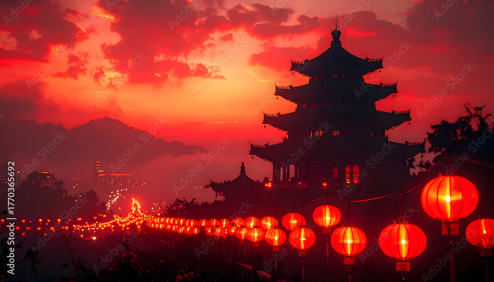 Fototapeta premium chinese lantern festival red illustration