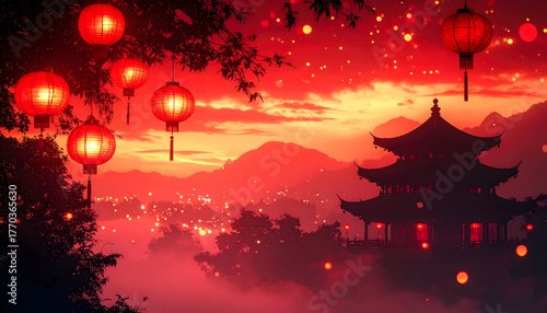 chinese lantern festival red illustration