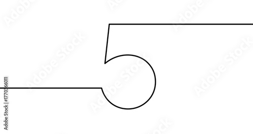 Number "5" in one line art style. Drawing of the digit five with editable black stroke on a white background. Vector illustration.