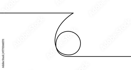 Number "6" in one line art style. Drawing of the digit six with editable black stroke on a white background. Vector illustration.