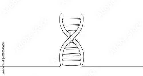 DNA molecule in one line art style. Drawing of a double helix genetic code with editable black stroke on a white background. Vector illustration.