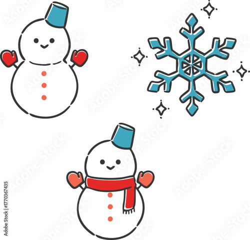 雪だるまのイラストセット　ベクター
