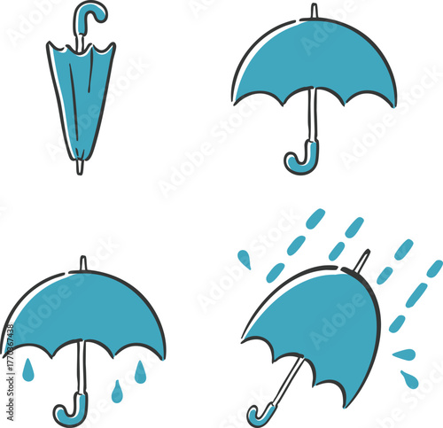 雨のシンプルなイラストセット　ベクター
