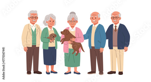 Happy seniors enjoying time with their adorable puppies, fostering connection and companionship in their golden years with pets