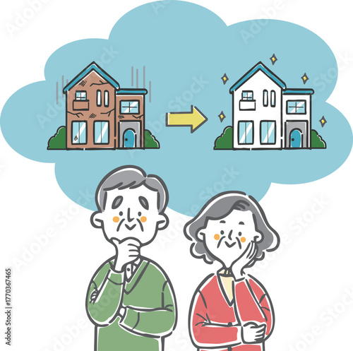 リフォームを考えているシニア夫婦　ベクター
