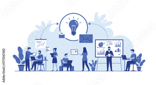 Engaged team collaborating on innovative business strategies in a modern office environment for dynamic growth and success together