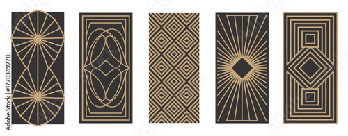 Abstract Gold Line Pattern Vector Design Set – Luxury geometric line art templates ideal for wall decor, CNC cutting, laser engraving, wallpaper, and home interior decoration.