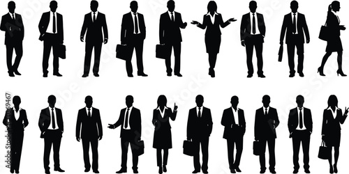 Business professional silhouettes in formal attire, corporate vector illustration for office, HR, and workplace diversity design themes