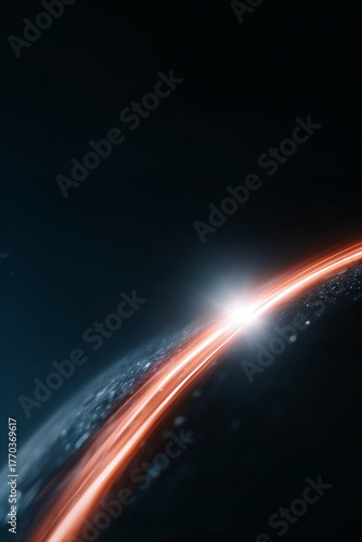Abstract view of planet with glowing light and dark background  