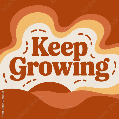 Keep growing motivational phrase surrounded by retro abstract waves and subtle dotted lines symbolizing progress and development vector