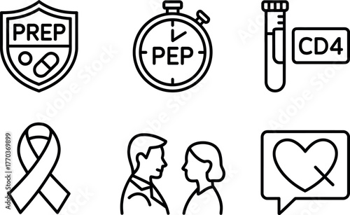 Set of six medical and health care icons for hiv prevention and testing on vector