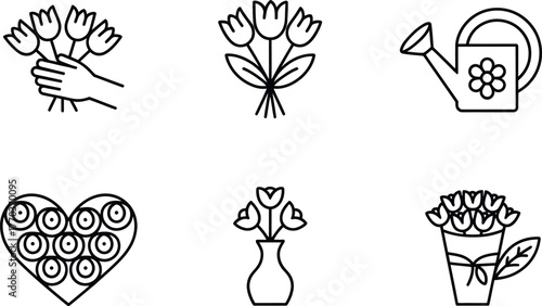 Minimalist line art flower set six elegant designs for spring and floral themes vector