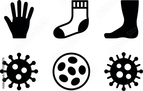 Minimalist icon set six black hygiene and virus symbols for healthcare and medical themes vector