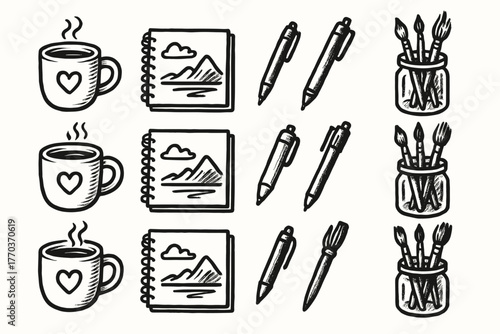 Vector craft mood jar pen weekend creative room sketchpad icon brushes crafting