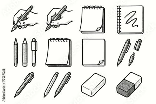 Paper pad vector doodle icon eraser creative tools pen illustration