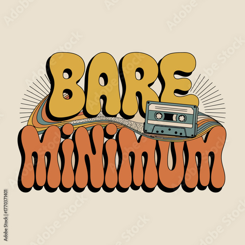 Retro groovy text design bare minimum with cassette tape stylized for 70s and 80s aesthetic music vibes and nostalgia vector