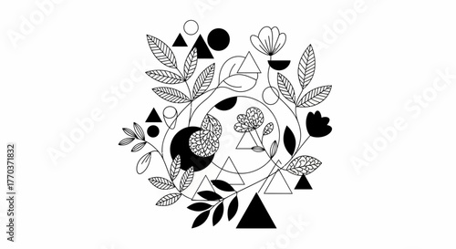 Elegant Black and White Floral and Geometric Design for Modern Aesthetics