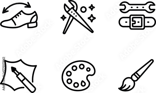 Set of six minimalist line art icons representing craftsmanship and repair services vector