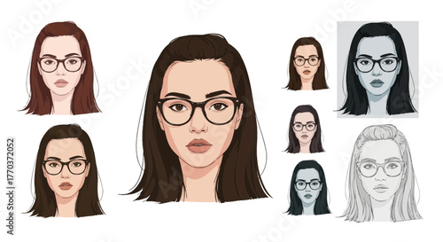 Diverse Woman Illustrations: A Collection of Female Portraits with Stylish Glasses