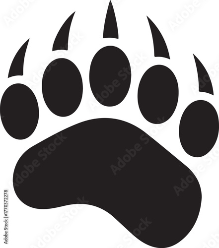 A bold black bear paw print, ideal for representing the wilderness