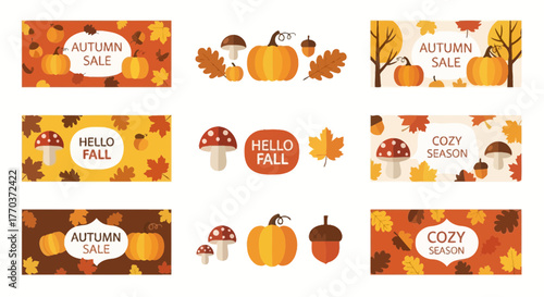 Collection of charming autumn themed graphics for sale and welcoming the fall season