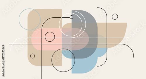 Minimalist abstract geometric composition with soft pastel color palette illustration