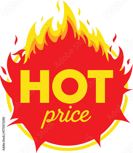 Hot price tag with fire and flames