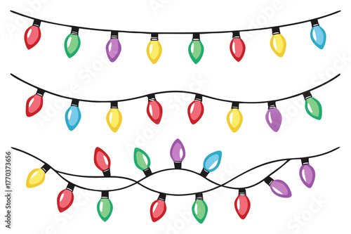 Christmas Garland with Colorful Bulbs on White Background