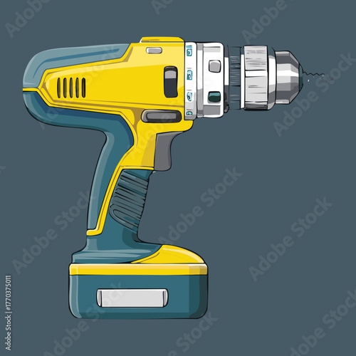 Yellow Cordless Electric Power Drill Tool for Construction Work and House Maintenance Tasks Vector