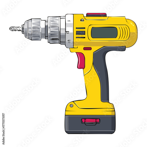 Bright Yellow Cordless Power Drill Machine Hand Tool for Building and Repair Work Vector Illustration