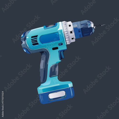 Modern Cordless Power Drill Tool for Home Improvement and Construction Work Digital Vector Illustration