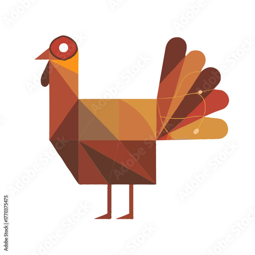 Geometric origami style turkey illustration featuring warm autumn colors isolated on white background