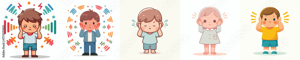 Obraz premium vector of a children gesture covering his ears from sound