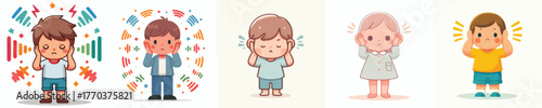 vector of a children gesture covering his ears from sound