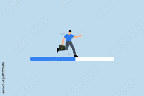 determined entrepreneur operates on growth meter to reach success banner