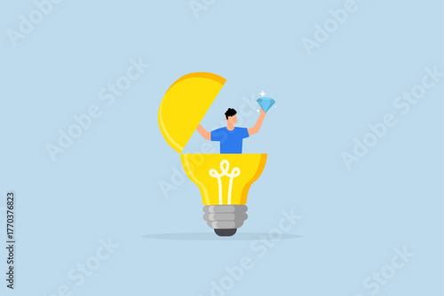 Business value, Entrepreneur uncovers invaluable gem from brilliant lightbulb concept.