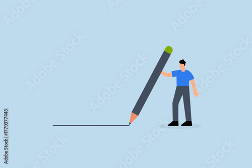 Set boundary, businessman holding big pencil drawing the boundary line