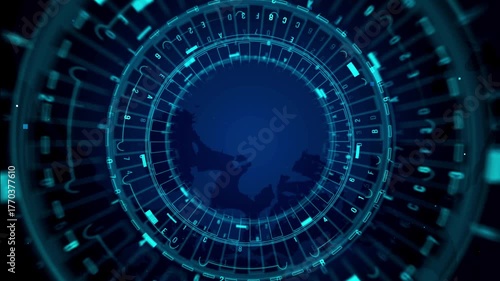 Futuristic Digital Globe with Rotating Data Rings in a Blue Hue