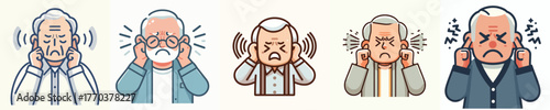 vector of a grandfather gesture covering his ears from sound